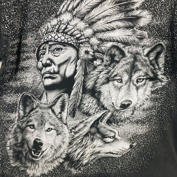 Springhill Wholesale Shirt Mens Large Black Indian Warrior Wolf Single Stitch - Picture 1 of 16